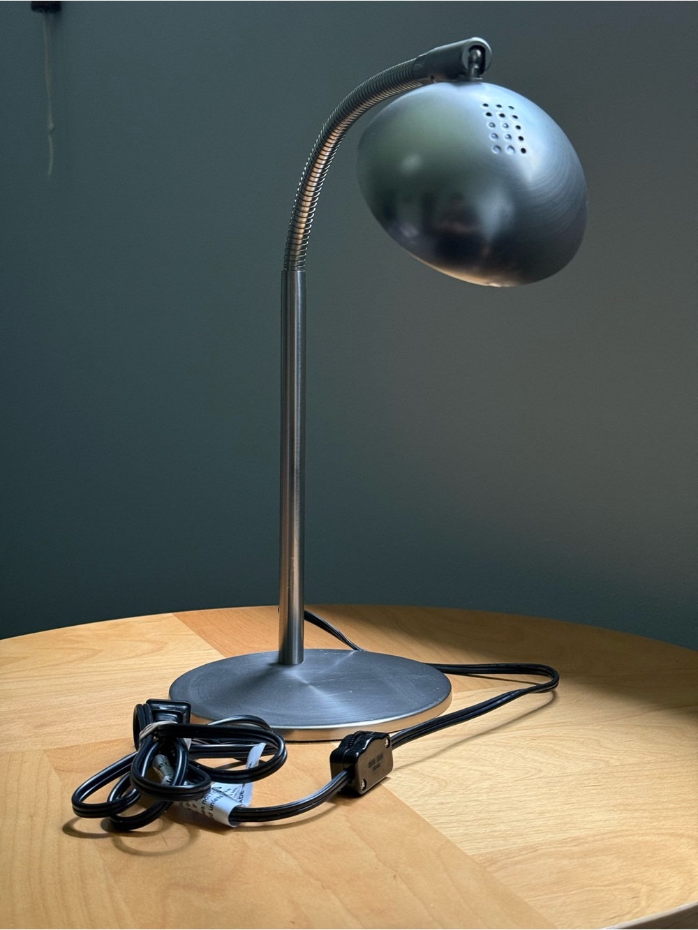 Vintage Heavy Duty Brutalist Style Portable Gooseneck Table Lamp Chrome Metal
